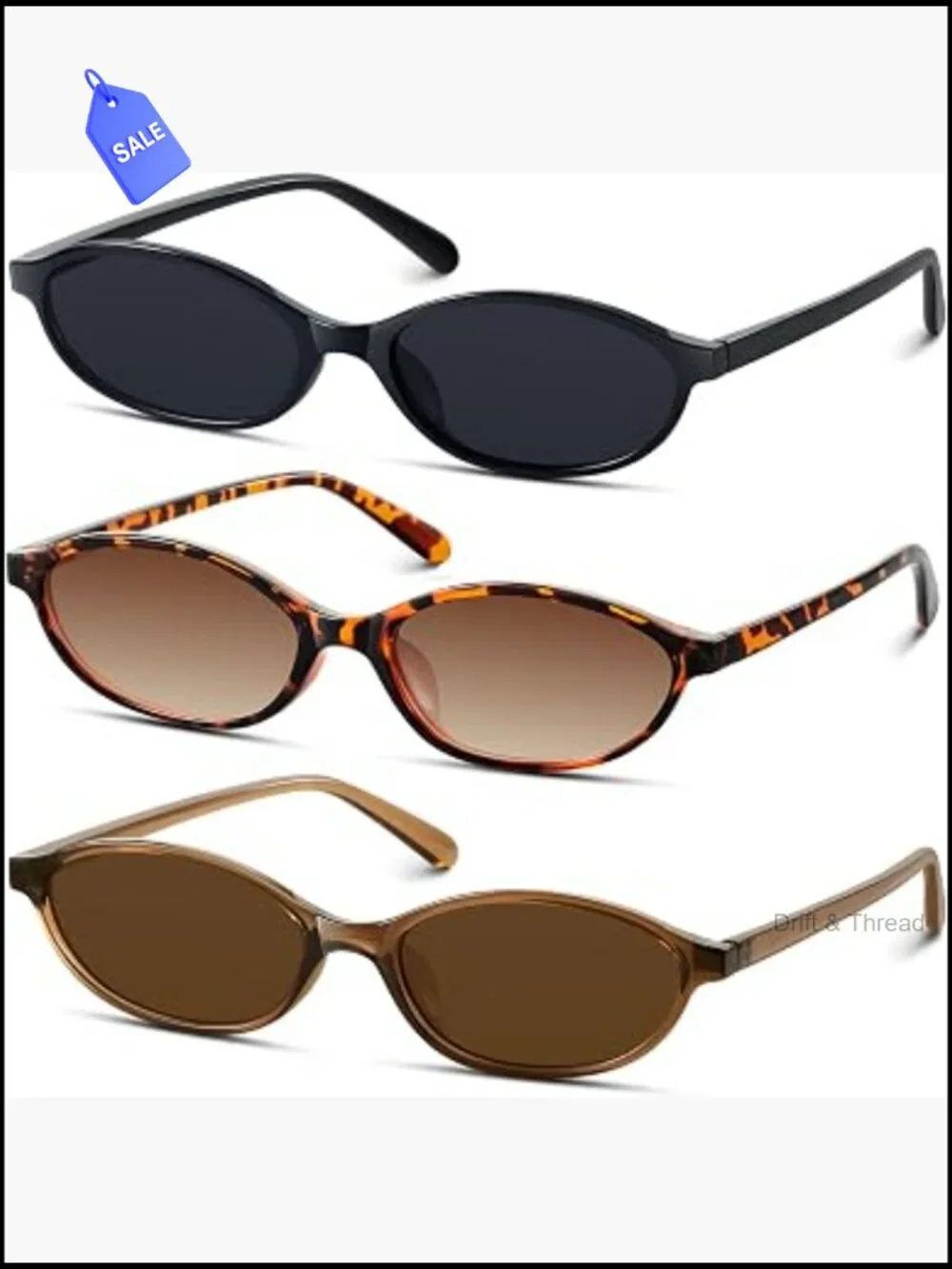 Retro Oval Cat Eye Sunglasses - 90s Y2K Narrow Shades UV Protection for Women